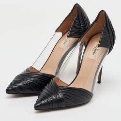 Valentino Black Pleated Leather and PVC B Drape Pointed Toe Pumps Size 40