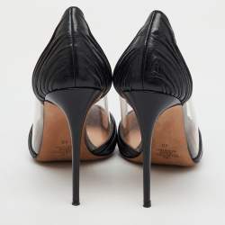 Valentino Black Pleated Leather and PVC B Drape Pointed Toe Pumps Size 40