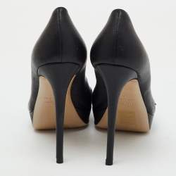 Pre Owned Valentino Black Leather Flower Embellished Peep Toe Platform Pumps Size 38.5