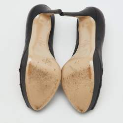 Pre Owned Valentino Black Leather Flower Embellished Peep Toe Platform Pumps Size 38.5