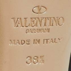 Pre Owned Valentino Black Leather Flower Embellished Peep Toe Platform Pumps Size 38.5