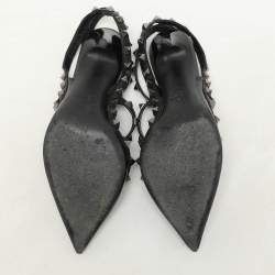 Pre Owned Valentino Black Patent Leather Rockstud Ankle Strap Pumps Size 37
