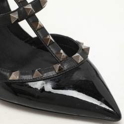 Pre Owned Valentino Black Patent Leather Rockstud Ankle Strap Pumps Size 37
