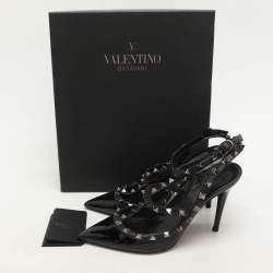 Pre Owned Valentino Black Patent Leather Rockstud Ankle Strap Pumps Size 37