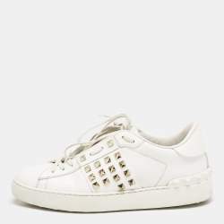 Valentino White Leather Rockstud Untitled Low Top Sneakers Size 39