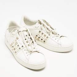 Valentino White Leather Rockstud Untitled Low Top Sneakers Size 39