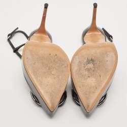 Pre Owned Valentino Black Patent Leather Vlogo Medallion Pumps Size 38