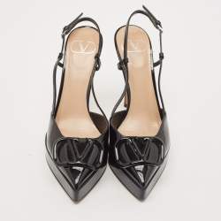 Pre Owned Valentino Black Patent Leather Vlogo Medallion Pumps Size 38