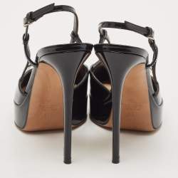 Pre Owned Valentino Black Patent Leather Vlogo Medallion Pumps Size 38