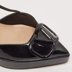 Pre Owned Valentino Black Patent Leather Vlogo Medallion Pumps Size 38