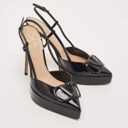 Pre Owned Valentino Black Patent Leather Vlogo Medallion Pumps Size 38