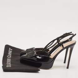 Pre Owned Valentino Black Patent Leather Vlogo Medallion Pumps Size 38