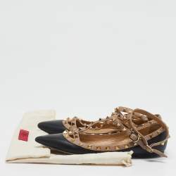 Valentino Black/Beige Leather Rockstud Caged Ballet Flats Size 39