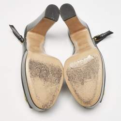 Pre Owned Valentino Black Leather Peep Toe Platform Slingback Pumps Size 38.5