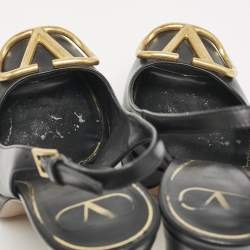 Pre Owned Valentino Black Leather Peep Toe Platform Slingback Pumps Size 38.5