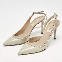 Valentino Dusty Pink/Green Patent and Leather Rockstud D'orsay Slingback Pumps Size 37