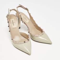 Valentino Dusty Pink/Green Patent and Leather Rockstud D'orsay Slingback Pumps Size 37