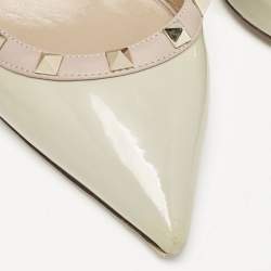 Valentino Dusty Pink/Green Patent and Leather Rockstud D'orsay Slingback Pumps Size 37