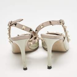 Valentino Dusty Pink/Green Patent and Leather Rockstud D'orsay Slingback Pumps Size 37