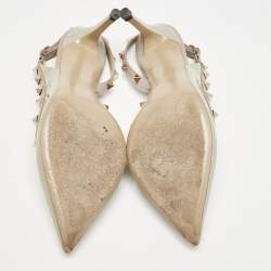 Valentino Dusty Pink/Green Patent and Leather Rockstud D'orsay Slingback Pumps Size 37