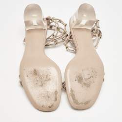 Pre Owned Valentino Blush Pink Leather and PVC Rockstud Ankle Strap Sandals Size 41