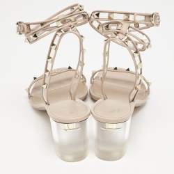 Pre Owned Valentino Blush Pink Leather and PVC Rockstud Ankle Strap Sandals Size 41