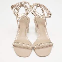 Pre Owned Valentino Blush Pink Leather and PVC Rockstud Ankle Strap Sandals Size 41