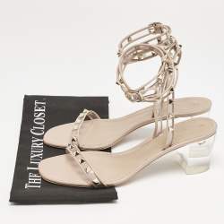 Pre Owned Valentino Blush Pink Leather and PVC Rockstud Ankle Strap Sandals Size 41