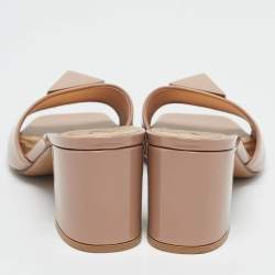 Valentino Beige Patent One Stud Slide Sandals Size 36.5