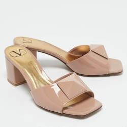 Valentino Beige Patent One Stud Slide Sandals Size 36.5