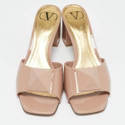 Valentino Beige Patent One Stud Slide Sandals Size 36.5