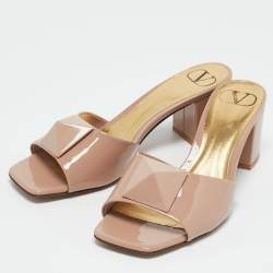 Valentino Beige Patent One Stud Slide Sandals Size 36.5