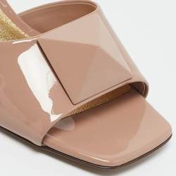 Valentino Beige Patent One Stud Slide Sandals Size 36.5