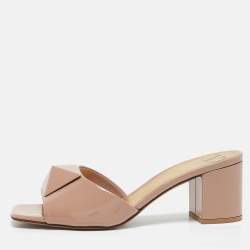 Valentino Beige Patent One Stud Slide Sandals Size 36.5