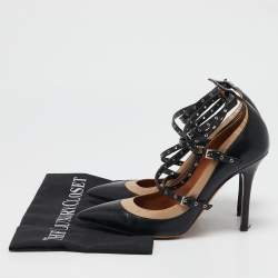 Valentino Beige/Black Leather Love Latch Detail Eyelet Embellished Pumps Size 37