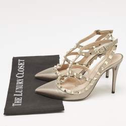 Valentino Metallic Leather Rockstud Caged Pumps Size 37.5