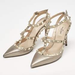 Valentino Metallic Leather Rockstud Caged Pumps Size 37.5