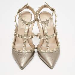 Valentino Metallic Leather Rockstud Caged Pumps Size 37.5