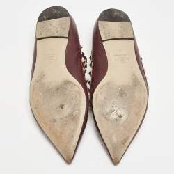 Valentino Burgundy Leather Rockstud Ballet Flats Size 38