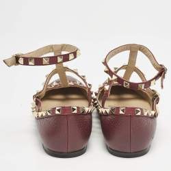 Valentino Burgundy Leather Rockstud Ballet Flats Size 38