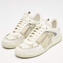 Valentino White/Grey Canvas and Leather VL7N Low Top Sneakers Size 37