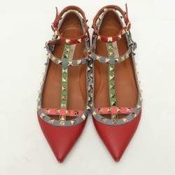 Pre Owned Valentino Multicolor Leather Rockstud Ballet Flats Size 39