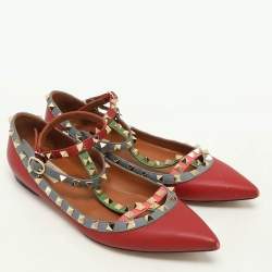 Pre Owned Valentino Multicolor Leather Rockstud Ballet Flats Size 39