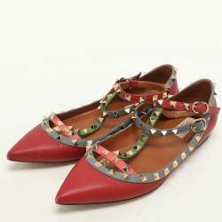Pre Owned Valentino Multicolor Leather Rockstud Ballet Flats Size 39