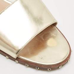 Valentino Gold Leather Soul Rockstud Ankle Strap Flat Sandals Size 38