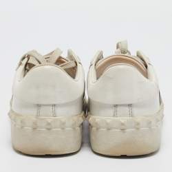 Valentino White and Burgundy Leather Open Low Top Sneakers Size 37