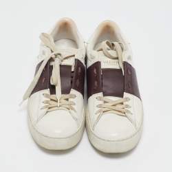 Valentino White and Burgundy Leather Open Low Top Sneakers Size 37