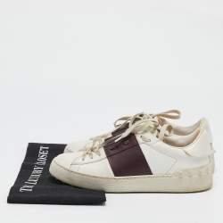 Valentino White and Burgundy Leather Open Low Top Sneakers Size 37