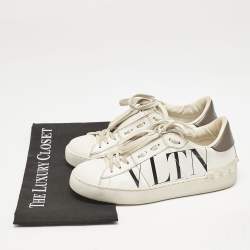 Valentino White Leather Rockstud Low Top Sneakers Size 37