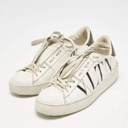 Valentino White Leather Rockstud Low Top Sneakers Size 37